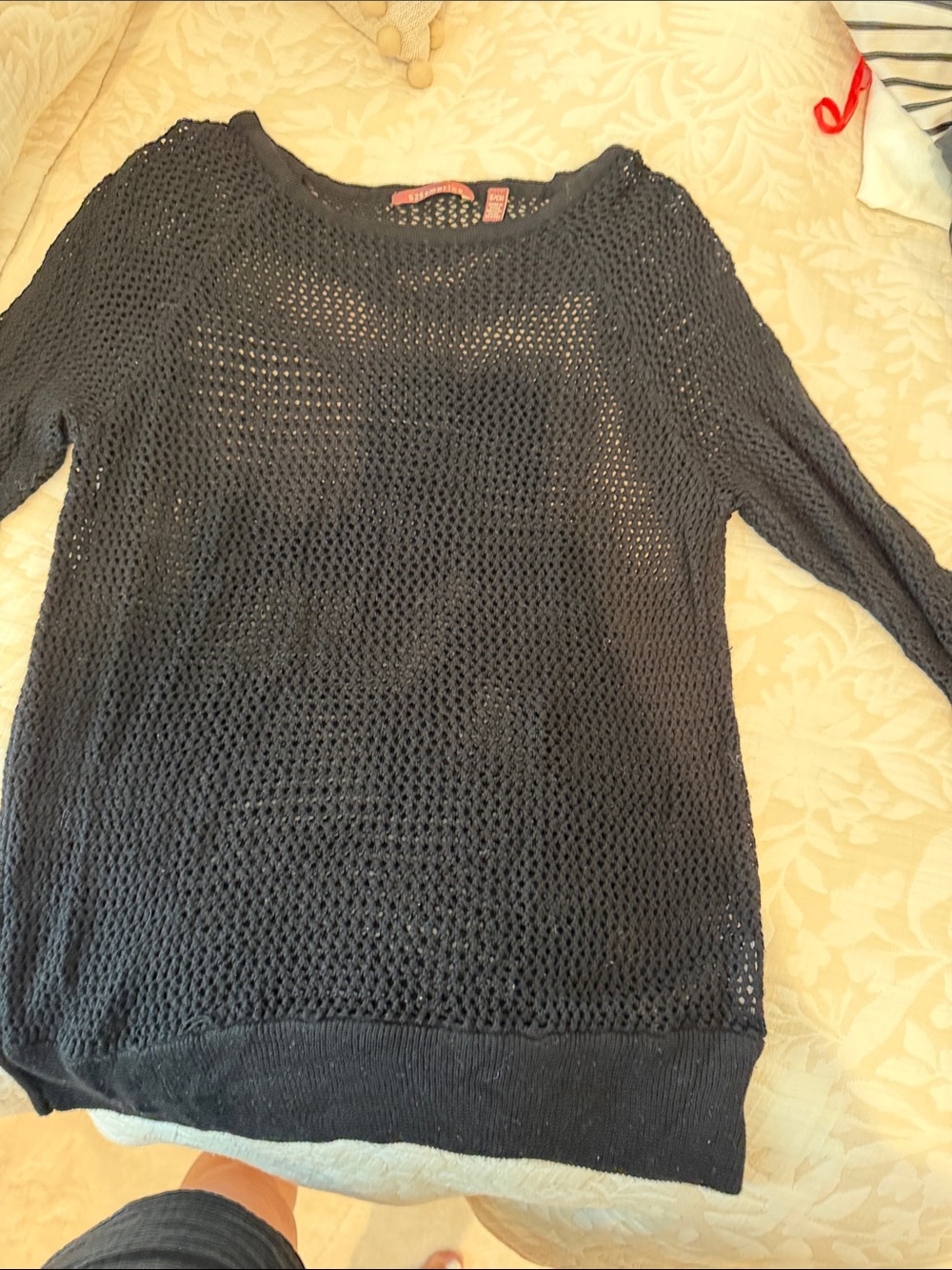525 America Black Open-Knit Scoop Neck Sweater